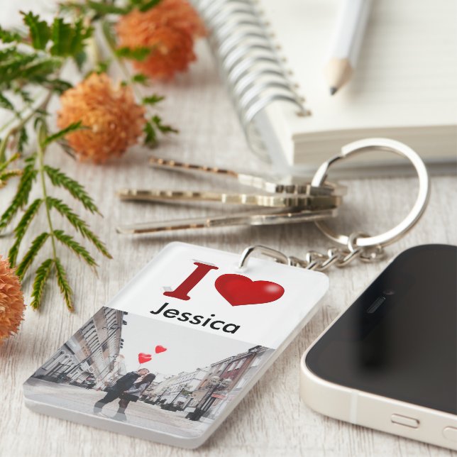 I Love You Personalised Valentines Day  Photo Key Ring (Front Right)
