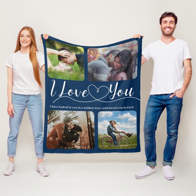 I love you Photo collage Anniversary Valentine Fle Fleece Blanket (In Situ)