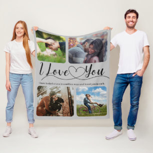 I love you Photo collage Anniversary Valentine Fleece Blanket
