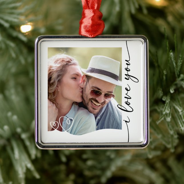 I Love You Photo Keepsake Metal Ornament (Tree)