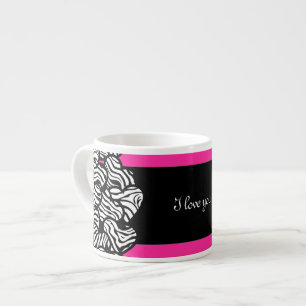 I love you pink black white zebra heart pattern espresso cup