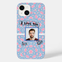 I love you Pink Blue Butterfly Heart Pattern
