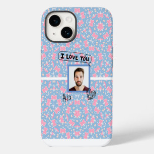 I love you Pink Blue Butterfly Heart Pattern iPhone 14 Case