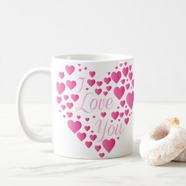 I Love You Pink Hearts Coffee Mug (With Donut)