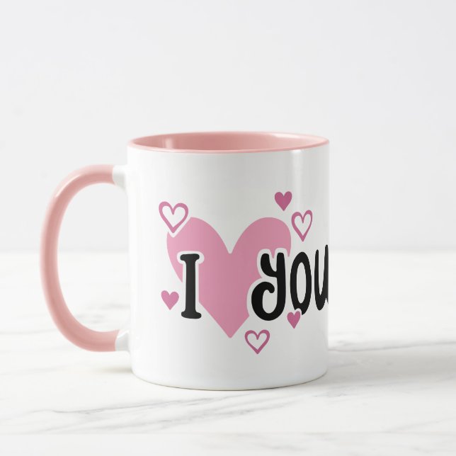 I Love You Pink Hearts Mug (Left)