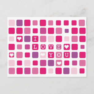 I love you pink mosaic postcard