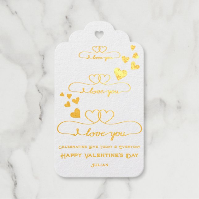I Love You Pink Rainbow Watercolor Heart Valentine Gift Tags (Front)