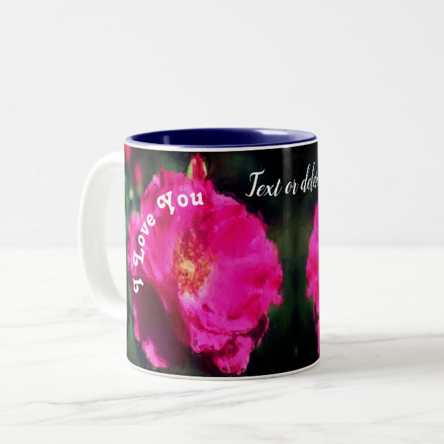 I Love You Pink Rose Art Personalised Two-Tone Coffee Mug (Front Left)