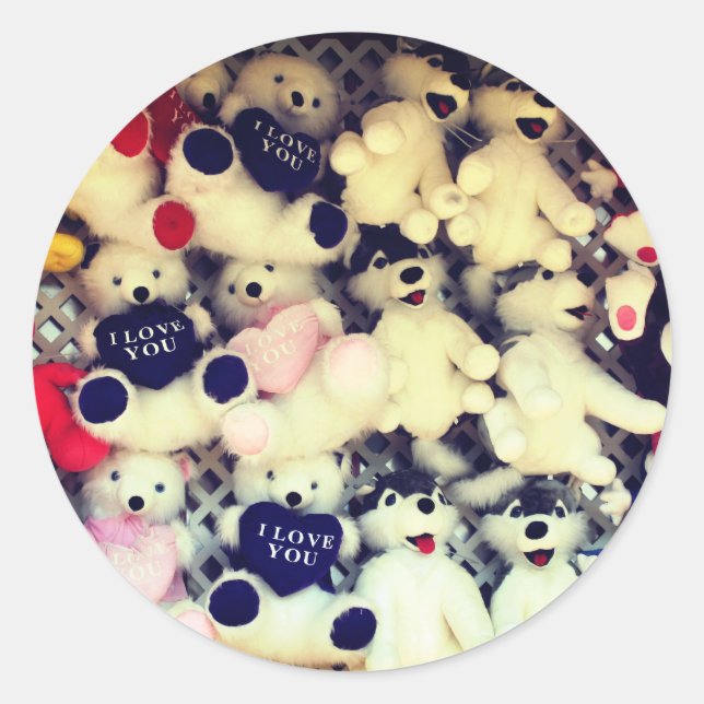 I Love You Plush Bear  Classic Round Sticker (Front)