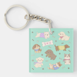 I Love You Puppies Illustration Key Ring
