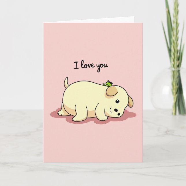 I Love You Puppy Frog Card (Front)