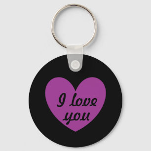 "I love you" Purple heart on black Key Ring