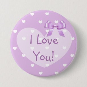 I Love You Purple Hearts White Bow Button