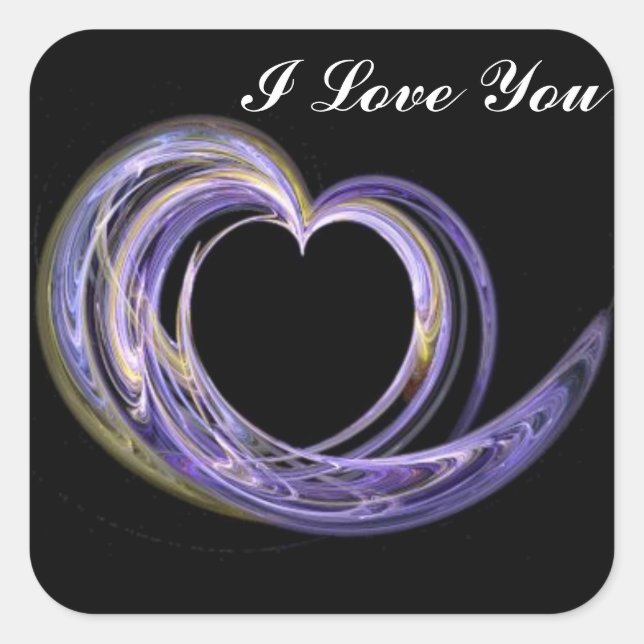 I Love You Purple Swirl Heart Square Sticker (Front)