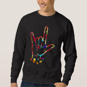 I Love You Puzzle Piece Sign Language Autism Aware Sweatshirt