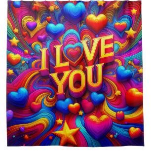 I Love You Radiant Colour Swirl Shower Curtain