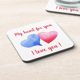I love you  red and blue heart    Valentine's Day  Coaster