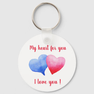 I love you red and blue heart Valentine's Day Key Ring