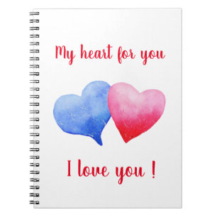 I love you red and blue heart Valentine's Day Notebook