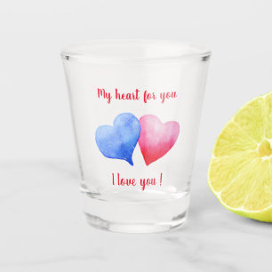 I love you  red and blue heart   Valentine's Day   Shot Glass