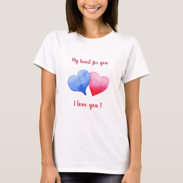 I love you  red and blue heart   Valentine's Day  T-Shirt (Front)