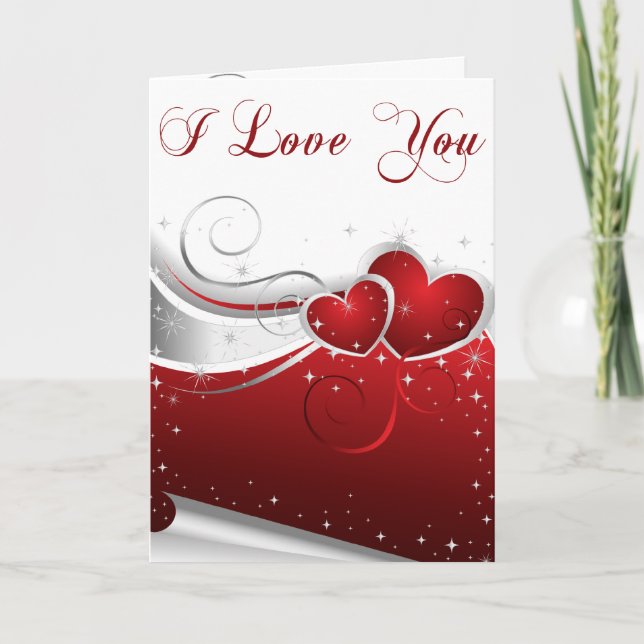 I Love You Red and White Hearts Valentine Card (Front)