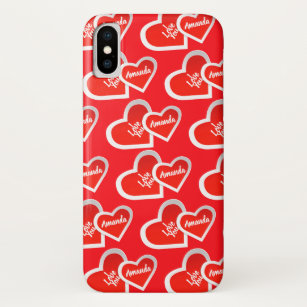 "I Love You" Red, Cute Love Hearts .. Personalised Case-Mate iPhone Case