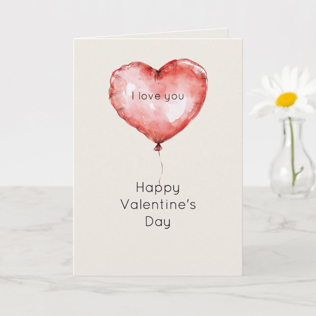 I Love You Red Heart Balloon Valentine's Day Card (Small Plant)