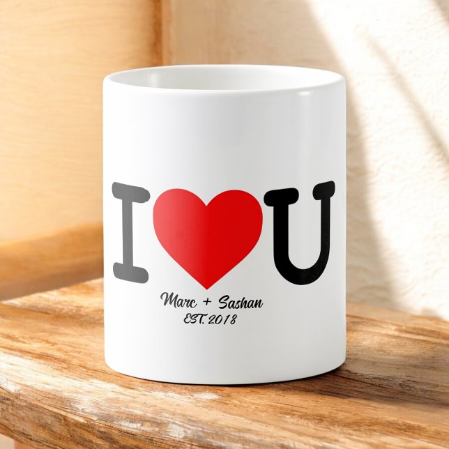 I Love You: Red Heart Custom Names & Date Coffee Mug (Creator Uploaded)