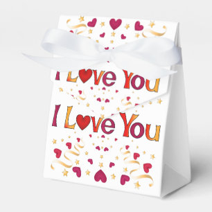 I LOVE YOU Red Heart Gold Ribbon Vintage Valentine Favour Box