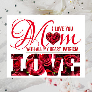 I Love You Red Heart Keepsake Elegant Mothers Day Card
