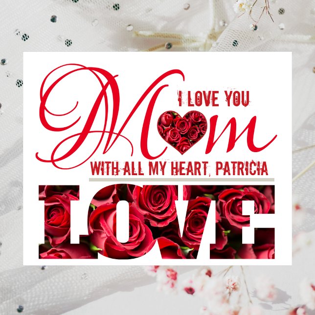 I Love You Red Heart Keepsake Elegant Mothers Day Card (Creator Uploaded)