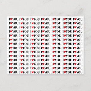 I Love You red heart modern typography pattern Postcard