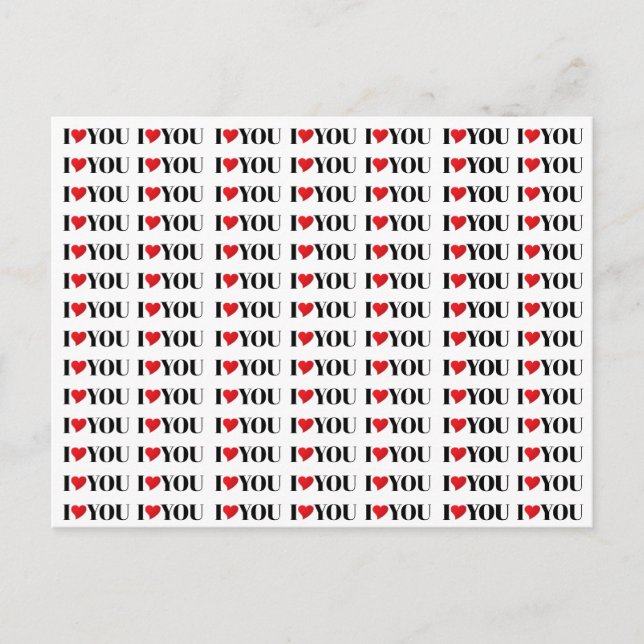 I Love You red heart modern typography pattern Postcard (Front)
