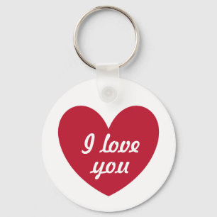 "I love you" Red heart on white Key Ring
