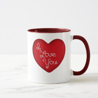 I Love You Red Heart Ringer Coffee Mug 15 oz