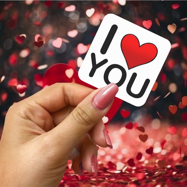 I love you red heart symbol square sticker (I love you red heart symbol square sticker)