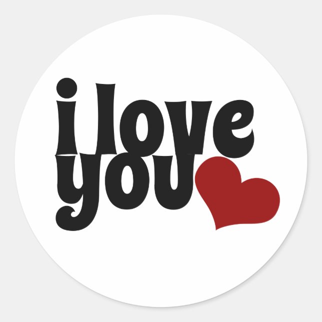 i love you red heart valentine bold typography classic round sticker (Front)