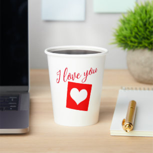 I love you red hearts paper cups