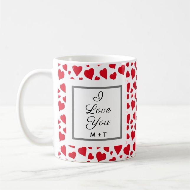 I Love You Red Hearts Valentines Day Personalised Coffee Mug (Left)