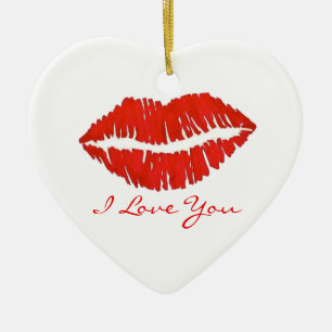 I Love You Red Lipstick Kiss Print Valentine's Day Ceramic Tree Decoration