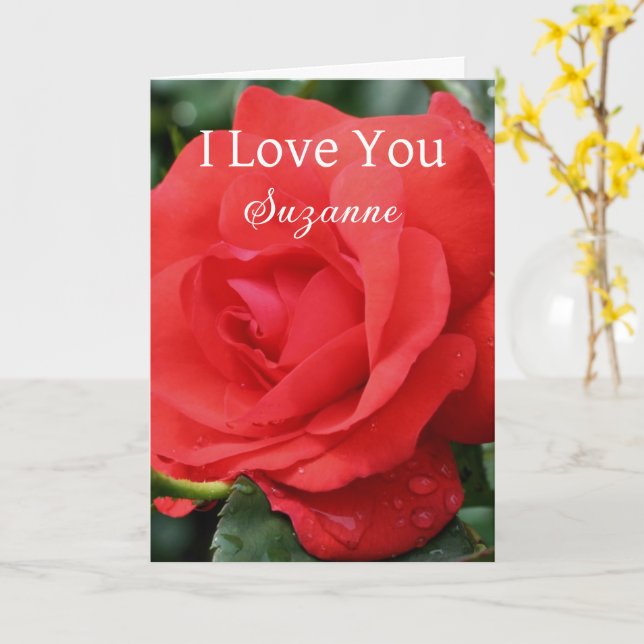 I Love You Red Rose Flower Personalised  Card (Yellow Flower)