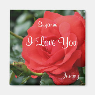 I Love You Red Rose Flower Personalised Magnet