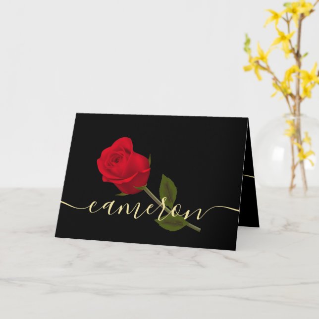 i love you Red Rose On Black And Gold Monogramed Card (Yellow Flower)
