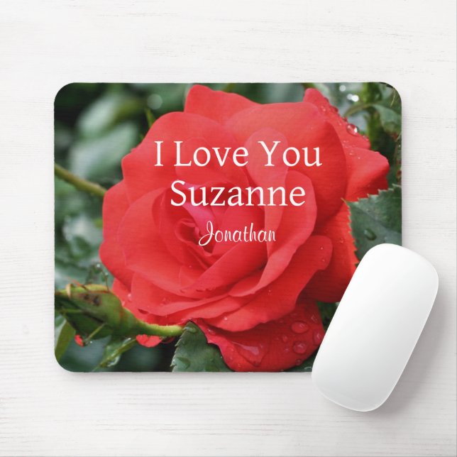 I Love You Red Rose Personalised Mouse Pad (With Mouse)
