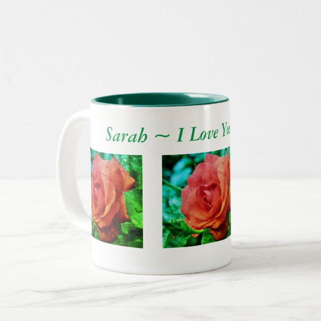 I Love You Red Rose Personalised Two-Tone Coffee Mug (Front Left)