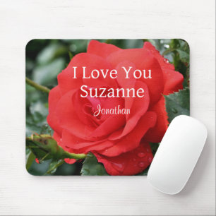 I Love You Red Rose Personalized Mouse Pad