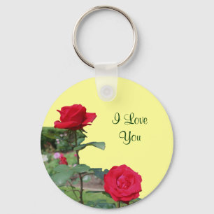 I Love You Red Roses Flower Photo Keychain