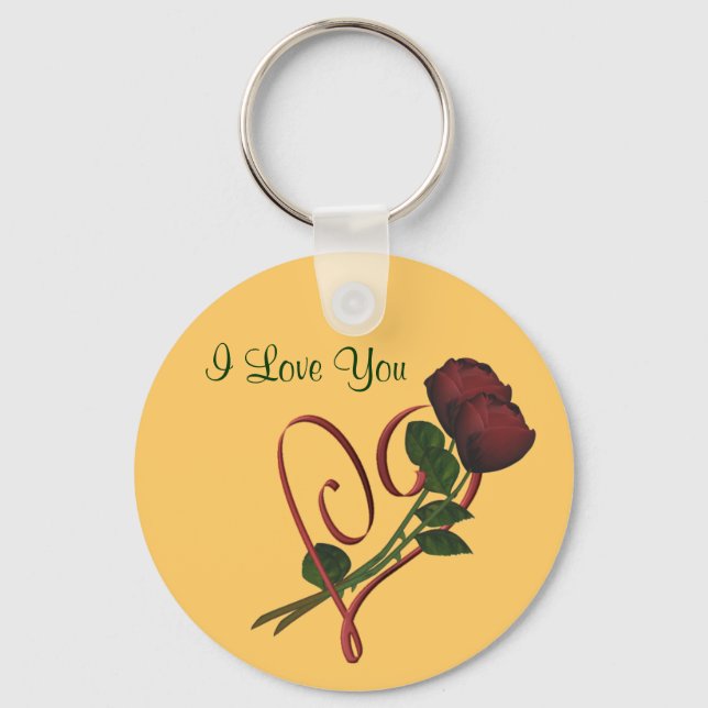 I Love You Red Roses Red Heart Key Ring (Front)