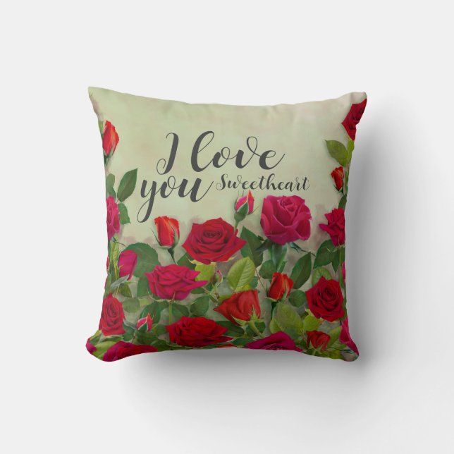 I Love You Red Roses Valentine Editable Message Cushion (Front)